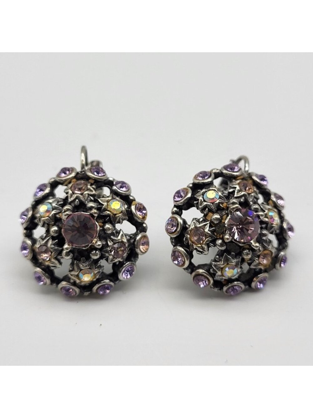 Beautiful Catherine Popesco purple AB rhinestone pierced dangle earrings elegant